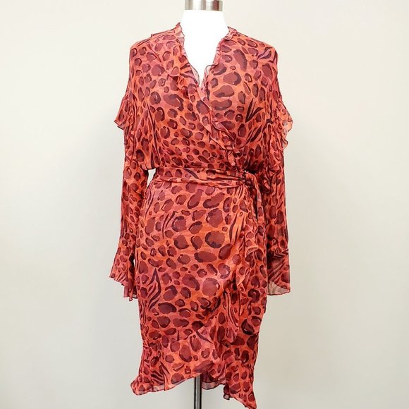 IRO Linger Leopard Print Ruffles Wrap Dress Sz 38 US 6 NWT - Picture 3 of 16